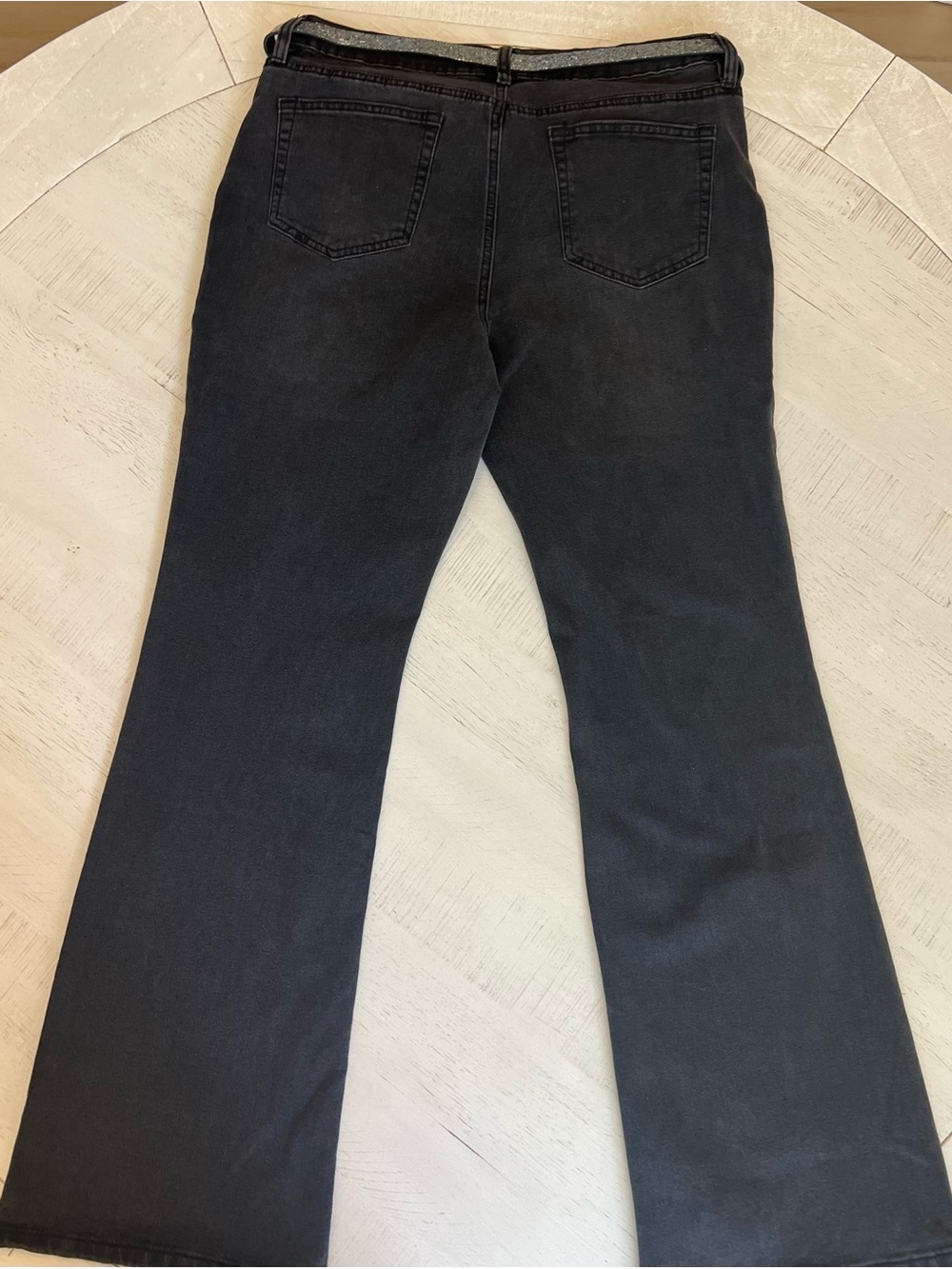 Madden Girl Washed Black Mid-Rise Flare Jeans with Sparkle Belt - Picture 5 of 6